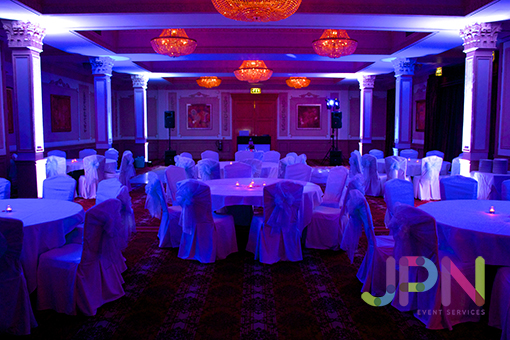 Uplighting Hire in blue and White for Events